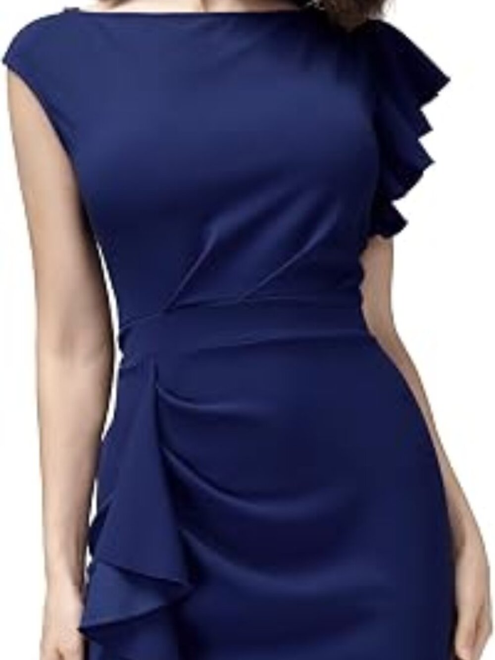 AISIZE Women's Navy Blue Pinup Vintage Ruffle Sleeve Party Pencil Dress Size-Lg